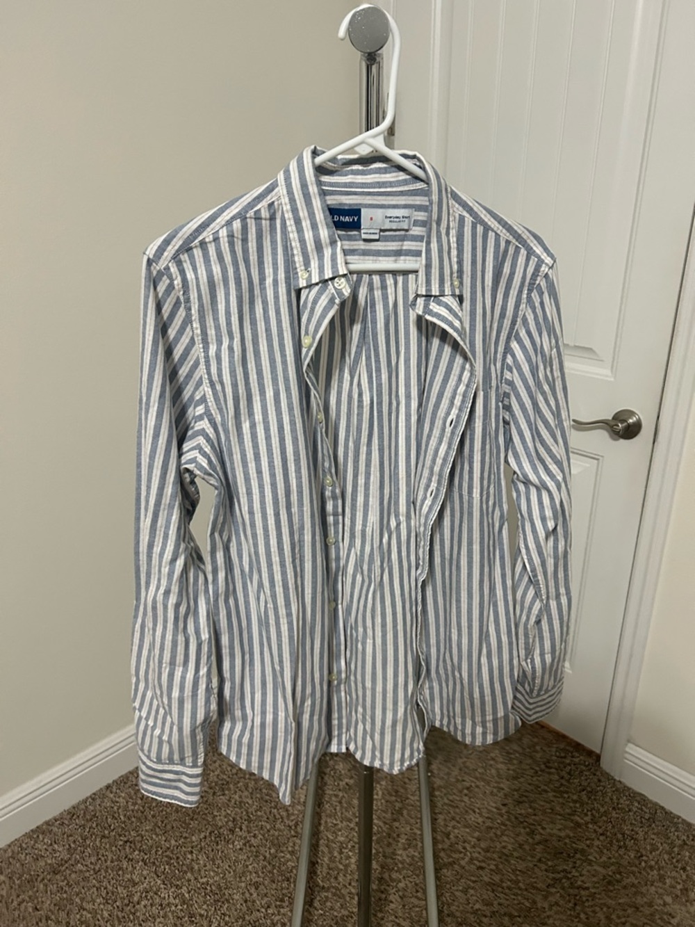Old Navy Blue & White Striped Cotton Button-Up Shirt